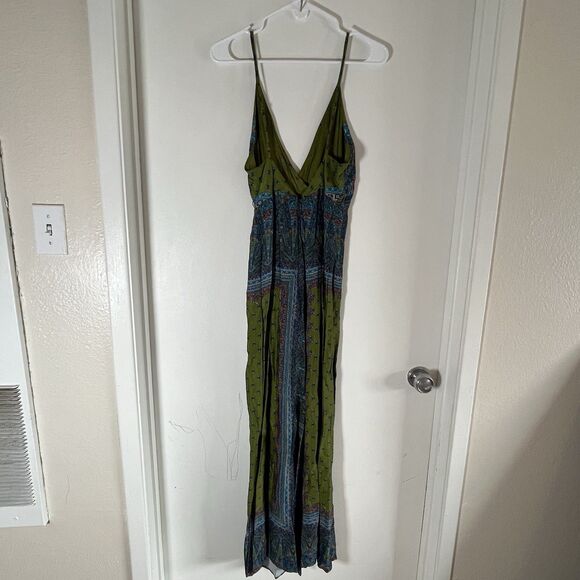 Free People One Piece Blue Jumpsuit Sz 4 Wide Leg Flowy Spaghetti Straps Boho - Picture 5 of 15
